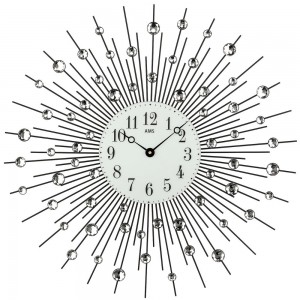 Wanduhr Quarz analog schwarz Metall mit Glassteinen 60cm