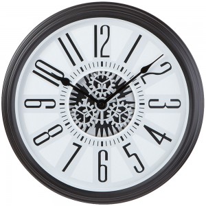 Wanduhr Quarz analog grau weiß Skelett sichtbare Zahnräder