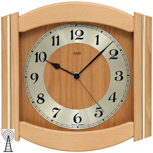 Funkwanduhr analog Holz Buche massiv messingfarben