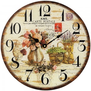 Wanduhr Quarz analog rund vintage antik retro mit Blumen Motiv
