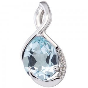 Anhänger 585 Weißgold 5 Diamanten Brillanten 1 Blautopas blau Goldanhänger