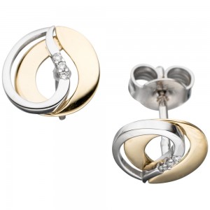 Ohrstecker 585 Gelbgold Weißgold bicolor 6 Diamanten Brillanten Ohrringe