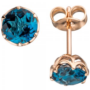 Ohrstecker rund 585 Rotgold 2 Blautopase blau London blue Ohrringe