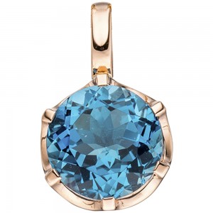 Anhänger rund 585 Rotgold 1 Blautopas London blue blau Goldanhänger