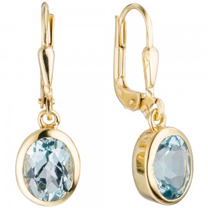 Boutons oval 333 Gelbgold 2 Blautopase hellblau blau Ohrringe Ohrhänger