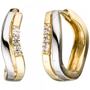 Creolen 333 Gelbgold bicolor mit Zirkonia Ohrringe Goldohrringe Goldcreolen