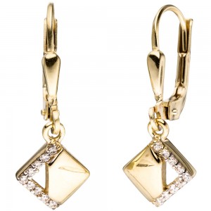 Boutons quadratisch 333 Gelbgold bicolor mit Zirkonia Ohrringe Ohrhänger