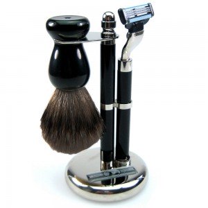 Golddachs Rasierset 3-teilig, verchromt, Pinsel mit Dachshaar