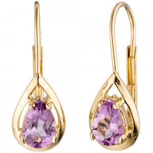 Boutons Tropfen 333 Gelbgold 2 Amethyste lila violett Ohrringe Ohrhänger