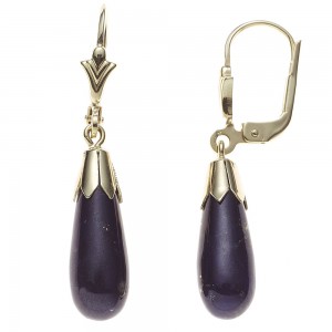 Boutons Tropfen 333 Gelbgold 2 Lapislazuli blau Ohrringe Ohrhänger