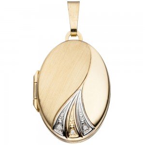 Medaillon oval für 2 Fotos 333 Gelbgold bicolor matt Anhänger zum Öffnen