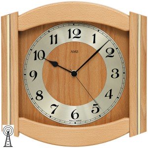 Funkwanduhr analog Holz Buche massiv messingfarben