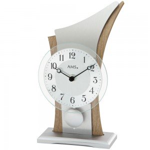 Tischuhr Quarz mit Pendel silbern Sonoma Optik geschwungen mit Glas