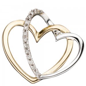 Anhänger Herzen 585 Gelbgold bicolor 14 Diamanten Brillanten Herzanhänger