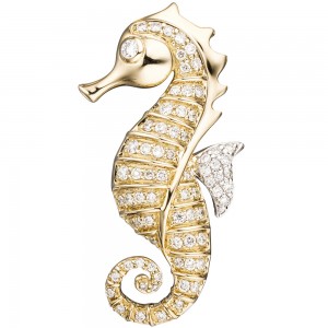 Anhänger Seepferdchen 585 Gelbgold 73 Diamanten Brillanten Goldanhänger