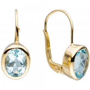 Boutons oval 333 Gelbgold 2 Blautopase hellblau blau Ohrringe Ohrhänger