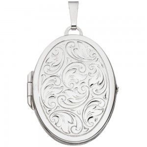 Medaillon oval 375 Gold Weißgold zum Öffnen für 2 Fotos