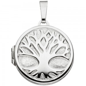 Medaillon rund Baum 925 Sterling Silber rhodiniert zum Öffnen für 2 Fotos