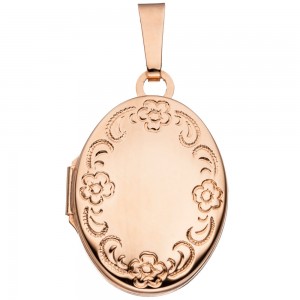 Medaillon oval Blumen Muster 925 Silber rotgold vergoldet zum Öffnen für 2 Fotos