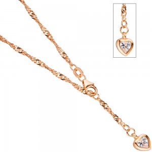 Fußkettchen Fußkette Herz 925 Silber rotgold vergoldet 2,2mm 25cm Karabiner