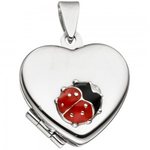Kinder Medaillon Herz mit Marienkäfer 925 Sterling Silber zum Öffnen für 2 Fotos