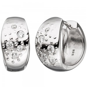 Creolen breit 925 Silber mit Zirkonia Ohrringe Silberohrringe Silbercreolen