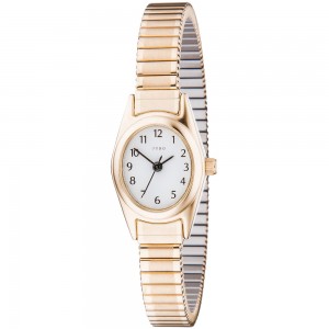 JOBO Damen Armbanduhr Quarz Analog Edelstahl vergoldet Flexband Damenuhr oval