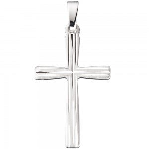 Anhänger Kreuz 585 Weißgold mattiert Kreuzanhänger Goldkreuz