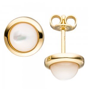 Ohrstecker rund 333 Gelbgold 2 Perlmutt-Steine Ohrringe Goldohrringe