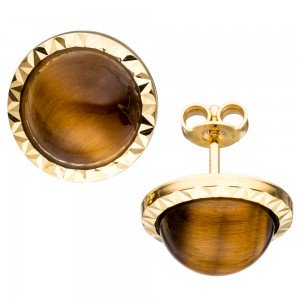 Ohrstecker rund 585 Gelbgold 2 Tigeraugen braun Ohrringe Goldohrringe