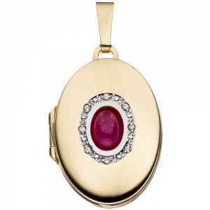 Medaillon oval 333 Gelbgold Zirkonia 1 Rubin pink zum Öffnen für 2 Fotos