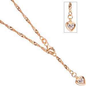 Fußkettchen Fußkette Herz 925 Silber rotgold vergoldet 2,2mm 25cm Karabiner