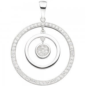 Anhänger rund 925 Sterling Silber rhodiniert mit Zirkonia
