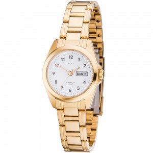 JOBO Damen Armbanduhr Quarz Analog Edelstahl vergoldet Datum Damenuhr