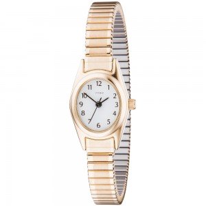 JOBO Damen Armbanduhr Quarz Analog Edelstahl vergoldet Flexband Damenuhr oval