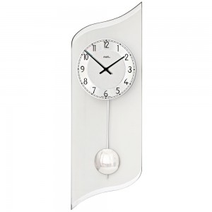 Wanduhr Quarz mit Pendel silbern Pendeluhr mit Aluminium und Glas