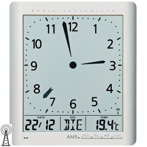 Wanduhr Tischuhr Funk digital silbern Datum Thermometer Weckfunktion