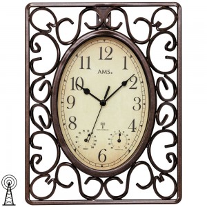 Funkwanduhr braun eckig antik vintage retro Thermometer