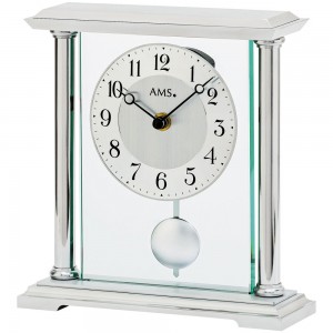 Tischuhr Quarz mit Pendel silbern Metall matt mattiert mit Glas