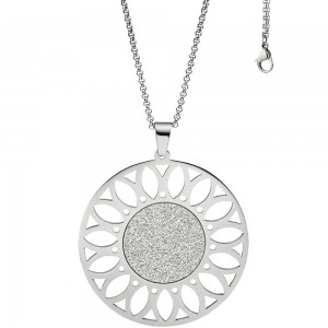 Collier Kette mit Anhänger rund Edelstahl mit Glitzer-Effekt 80cm verkürzbar