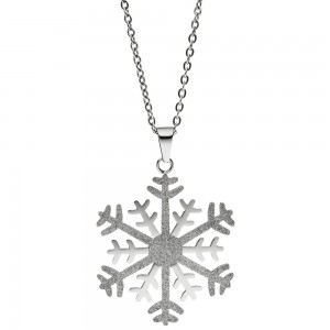 Collier Kette mit Anhänger Schneeflocke Edelstahl bicolor Glitzer-Effekt 42cm