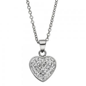 Collier Kette mit Anhänger Herz aus Edelstahl mit Kristallen 45cm