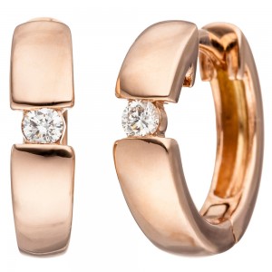 Creolen 585 Rotgold 2 Diamanten Brillanten Ohrringe Rotgoldohrringe
