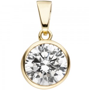 Anhänger Kettenanhänger rund 925 Sterling Silber gold vergoldet 1 Zirkonia