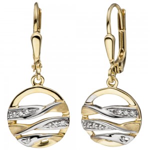 Ohrhänger rund 333 Gelbgold bicolor matt mit Zirkonia Ohrringe Goldohrringe