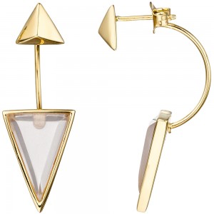 Ohrhänger dreieckig 925 Silber gold vergoldet 2 rosa Glassteine Ohrringe