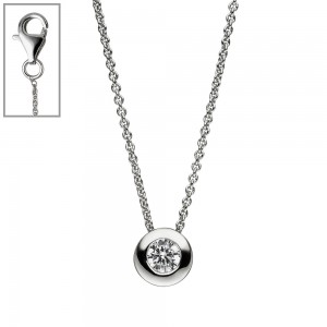 Collier Kette mit Anhänger rund 925 Sterling Silber 1 Zirkonia 42cm Silberkette