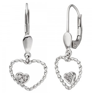 Ohrhänger Herz 585 Weißgold 6 Diamanten Brillanten 0,03ct. Herzohrringe