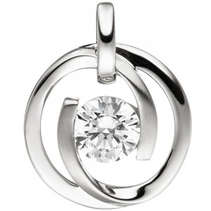 Anhänger 333 Gold Weißgold matt 1 Zirkonia Weißgoldanhänger