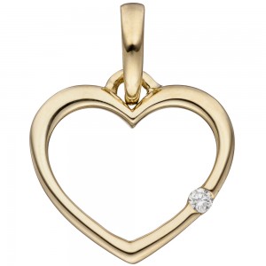 Anhänger Herz 333 Gelbgold 1 Diamant Brillant Herzanhänger Goldherz